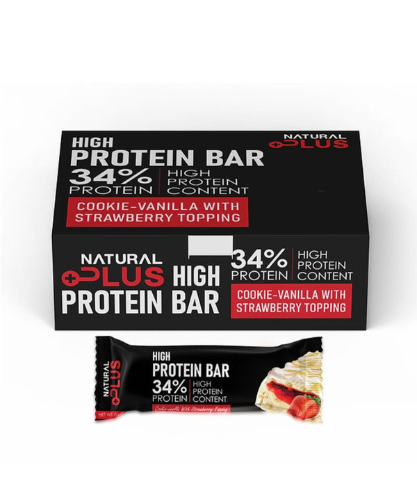 Natural Plus High Protein Bar 50g Coockie-Vanille mit Erdbeer topping